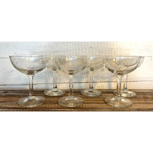 Set 6 Vintage MCM Barware Quartzex Crystal Star Dust Atomic Champagne Coupe